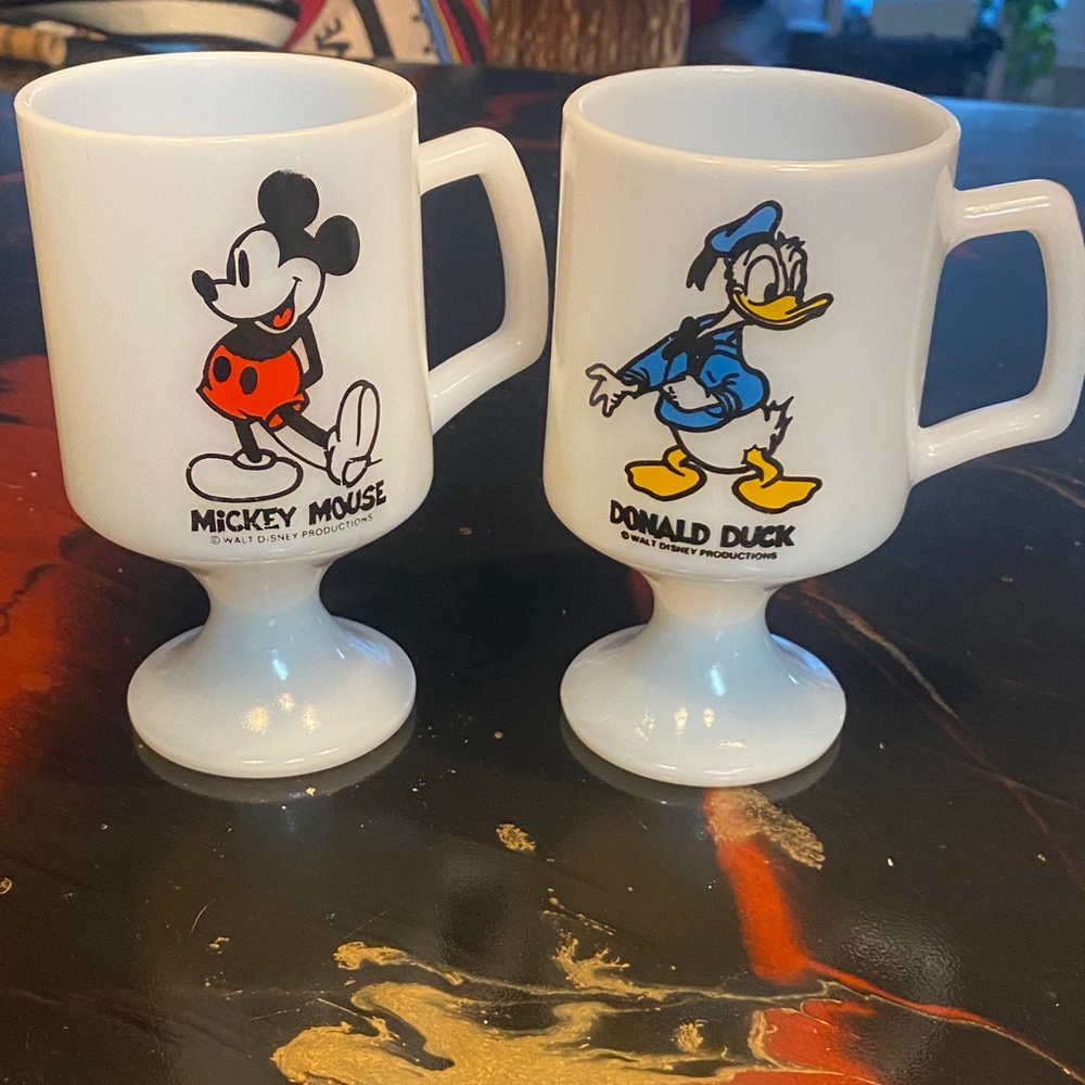Disney Mickey Mouse and Donald Duck Pedestal Mugs - Vintage